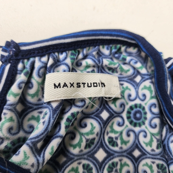 Max Studio Maxi Dress Sleeveless Blue Green Tile Print Womens Stretch Sz S - Picture 15 of 15